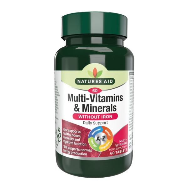 NATURES AID MULTI-VITAMINS & MINERALS WITHOUT IRON 60 TABLETS