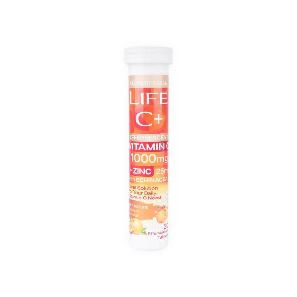 LIFE C+ VITAMIN C 1000 MG + ZINC 25 MG WITH ECHINACEA ORANGE FLAVOUR 20 EFFERVESCENT TABLETS