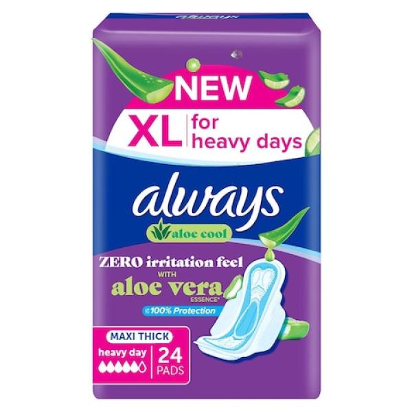 ALWAYS ALOE COOL MAXI THICK HEAVY FLOW 24 PADS ( 6334 )